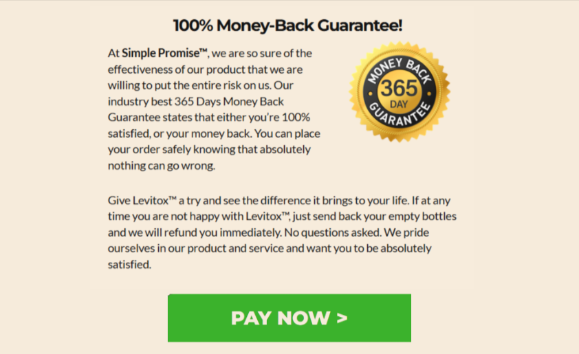 Levitox money back guarantee