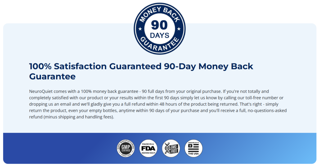 NeuroQuiet money back guarantee