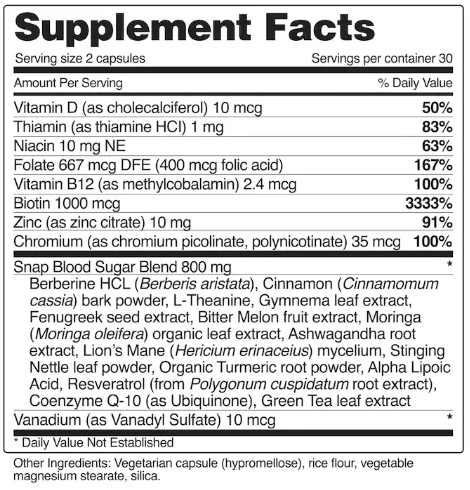 Snap Blood Sugar Blend supplement facts