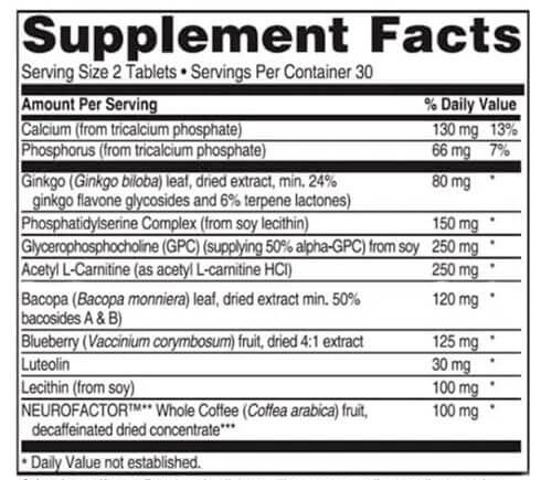 Advanced Memory Formula supplement facts
