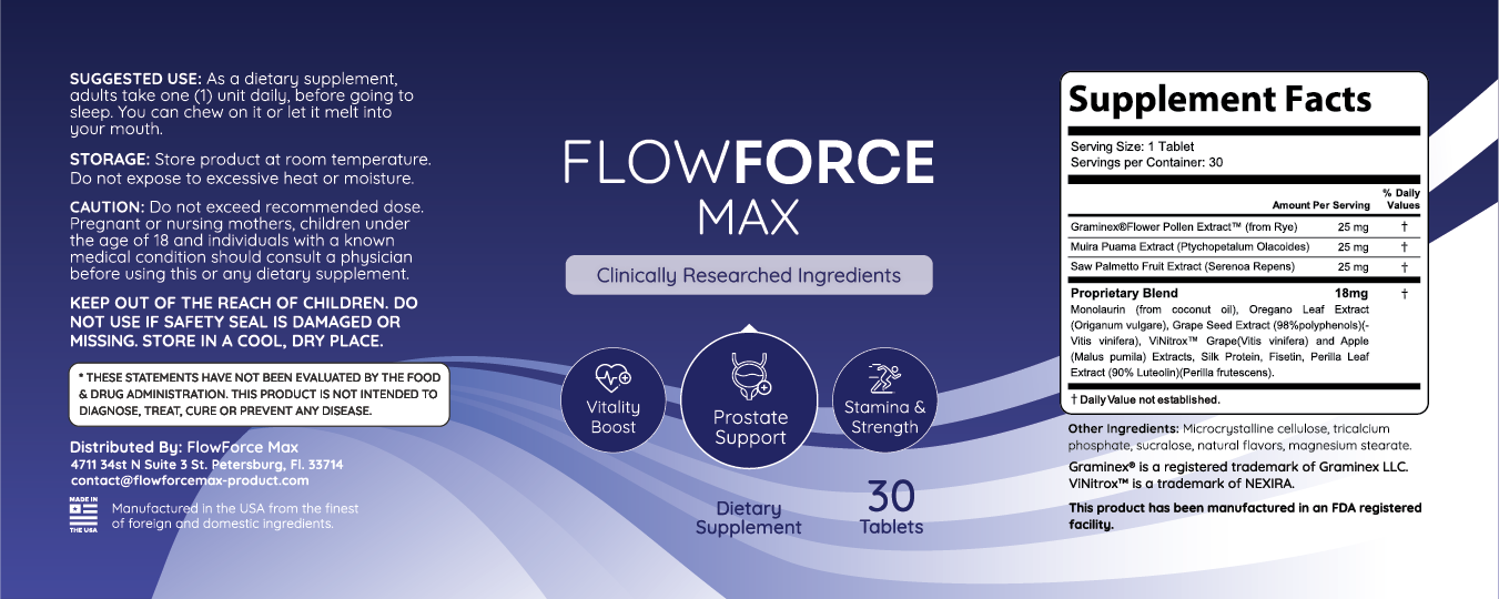 FlowForce Max Supplment facts