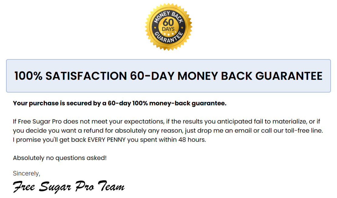 Free Sugar Pro Money Back Guarantee