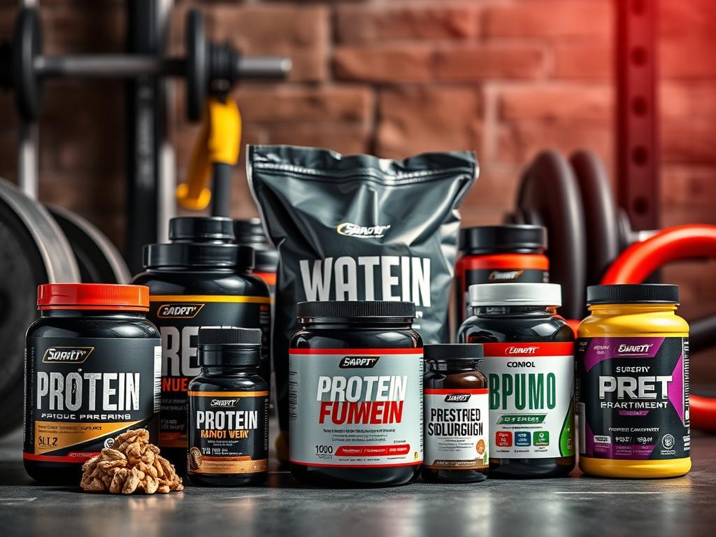 Sports nutrition supplements including protein powders and performance enhancers