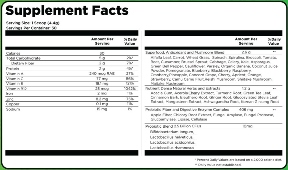 Tonic Greens supplement facts