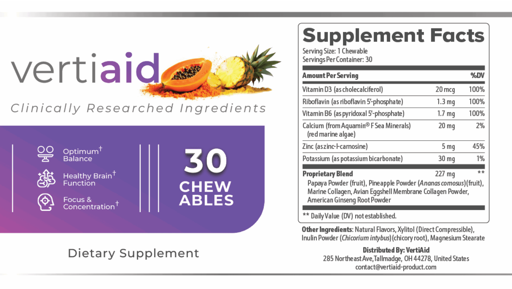 Vertiaid Supplement Facts