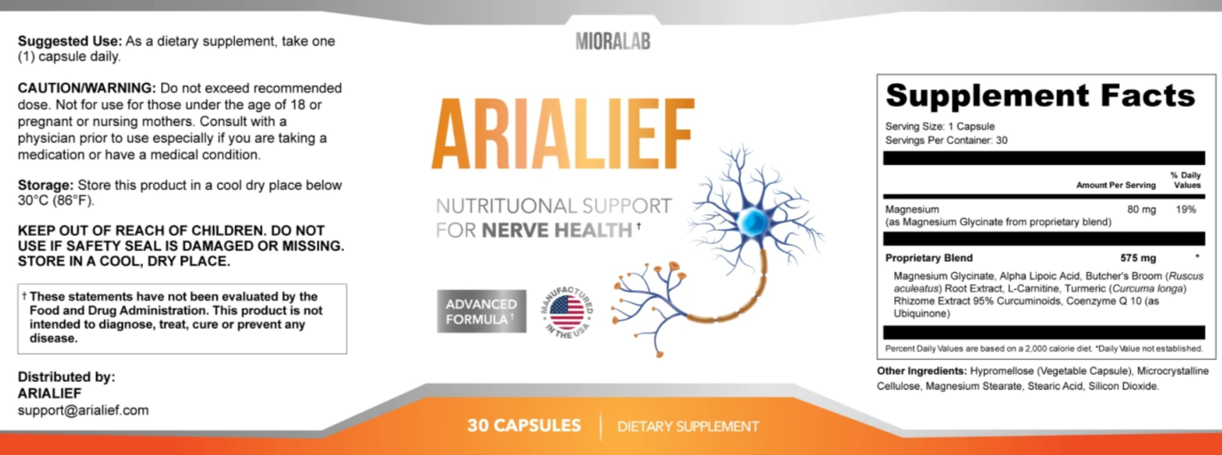 Arialief supplement facts