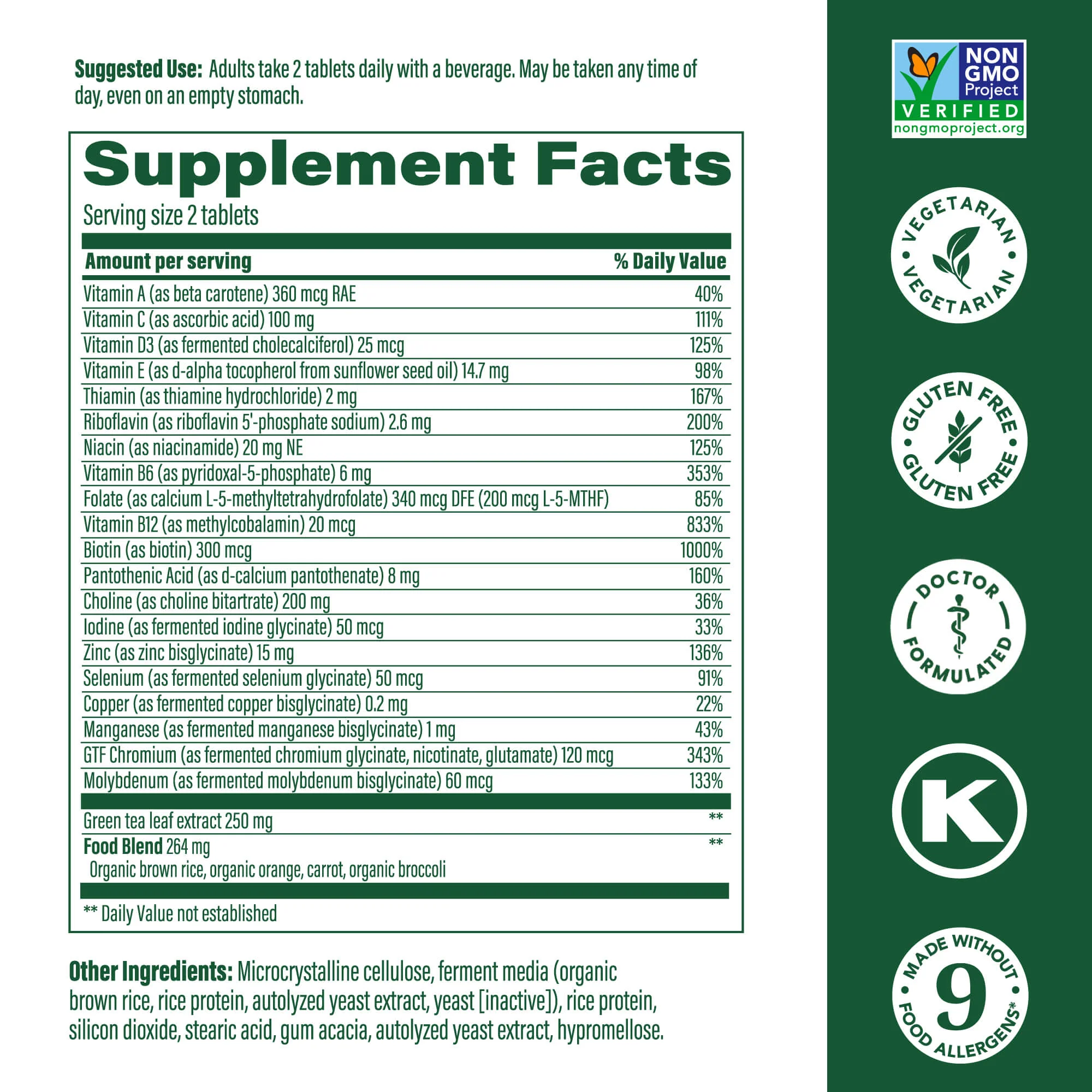 MegaFood Women Over 55 Supplement facts